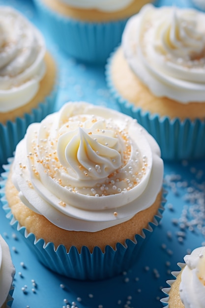 Photo gratuite vue de dessus sur de délicieux cupcakes bleus