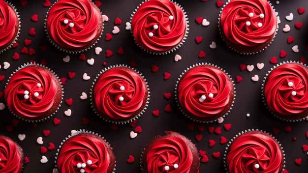 Vue de dessus sur de délicieux cupcakes rouges