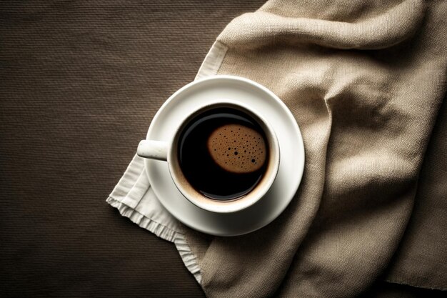 Photo gratuite vue de dessus d'un délicieux expresso servi dans une tasse avec du café