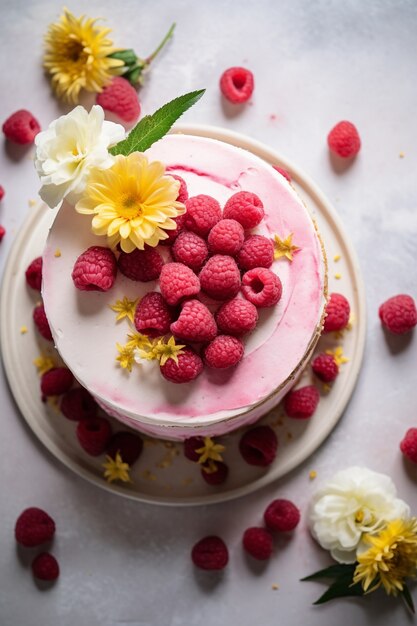 Vue de dessus délicieux gâteau aux framboises