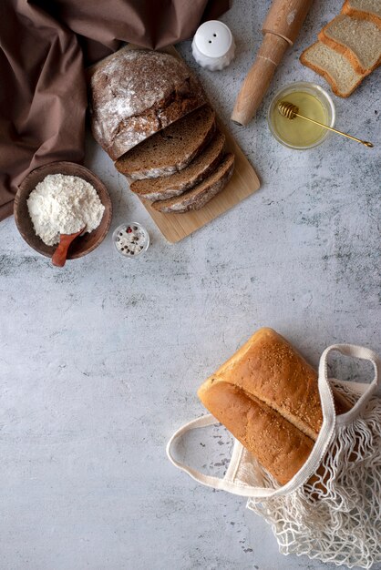 Vue de dessus de délicieux produits de boulangerie