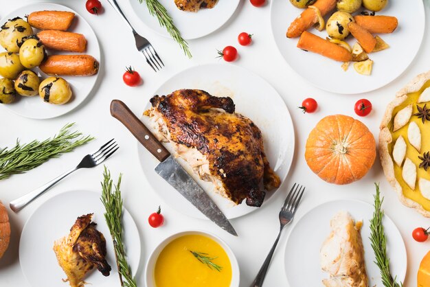 Vue de dessus délicieux repas de dinde et pommes de terre