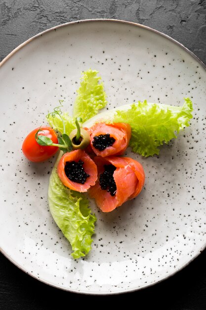 Vue de dessus délicieux repas de poisson