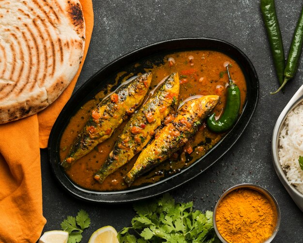 Vue de dessus délicieux repas de poisson