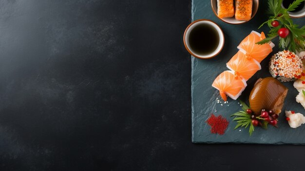 Vue de dessus de délicieux sushis avec espace de copie