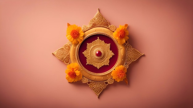 Photo gratuite vue de dessus de diwali diya sur fond rose avec espace de copie
