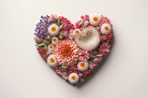 Photo gratuite vue de dessus du coeur fait de fleurs épanouies