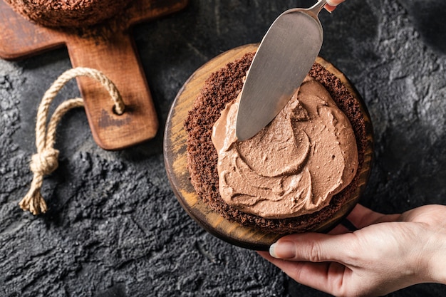 Vue de dessus du concept de délicieux gâteau