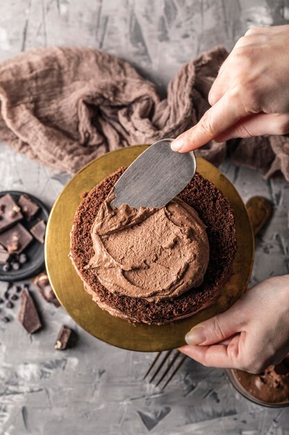 Vue de dessus du concept de délicieux gâteau