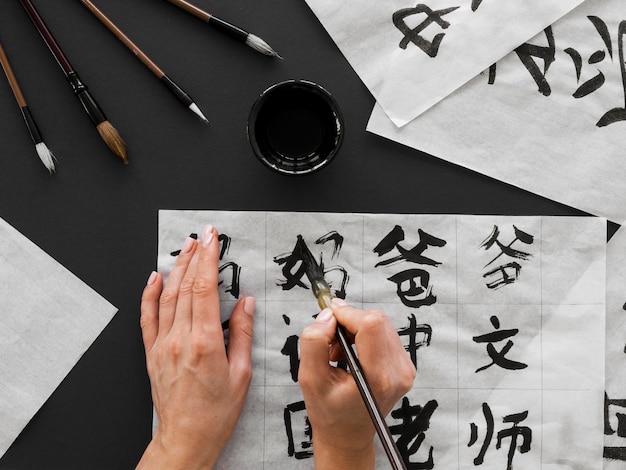 Vue de dessus du concept d'encre chinoise