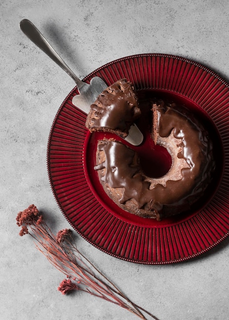 Vue de dessus du délicieux concept de gâteau au chocolat