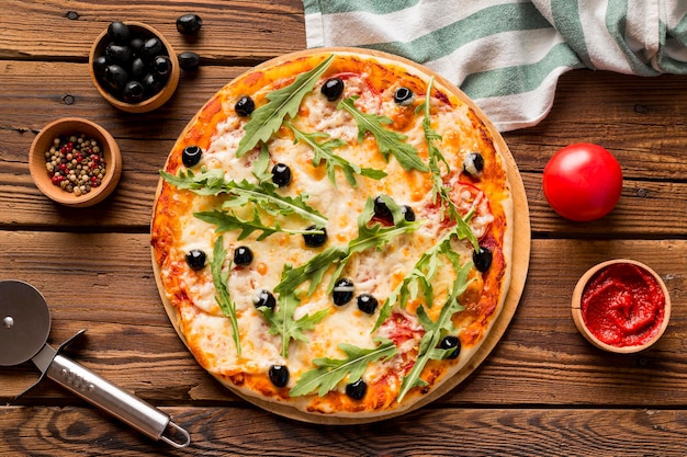 Photo gratuite vue de dessus du délicieux concept de pizza