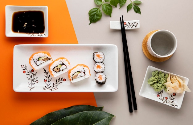 Vue de dessus du délicieux concept de sushi