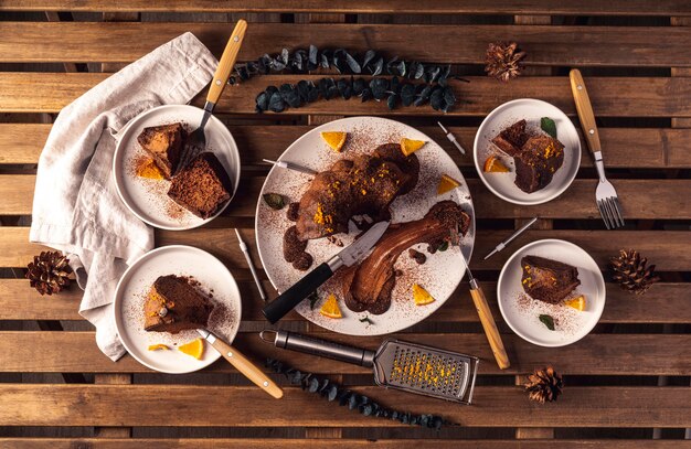 Vue de dessus du délicieux gâteau au chocolat