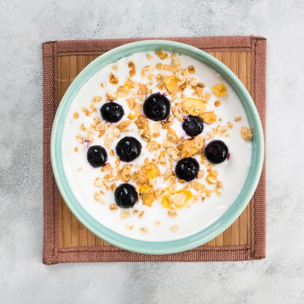 Vue de dessus du délicieux petit déjeuner