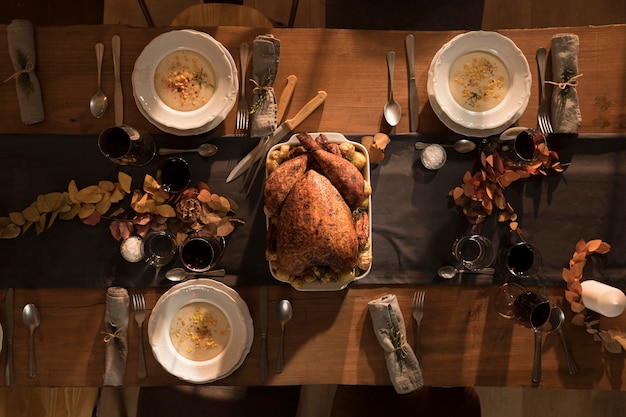 Vue de dessus du délicieux repas de Thanksgiving