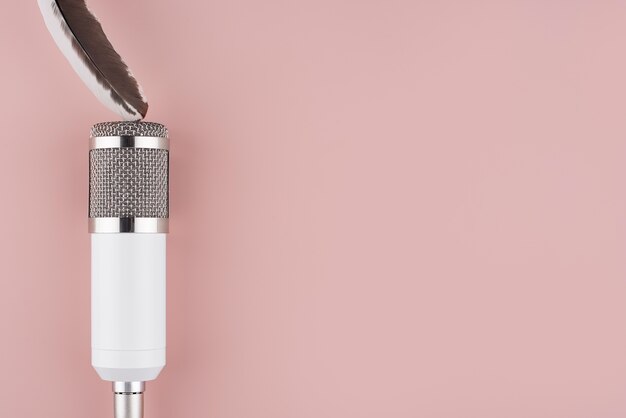 Vue de dessus du microphone asmr avec plume