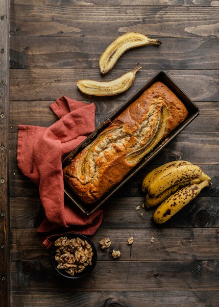 Vue de dessus du pain à la banane