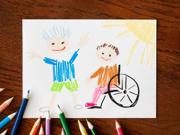 Photo gratuite vue de dessus enfant et ami handicapés