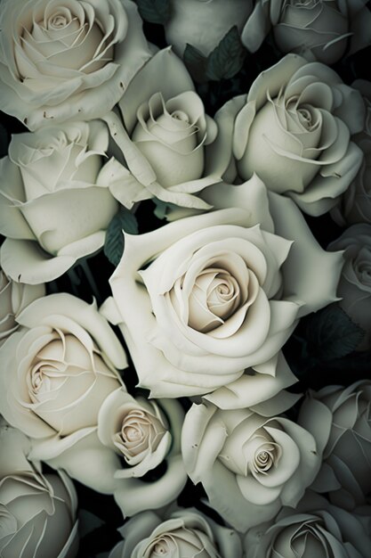 Vue de dessus fond de roses blanches