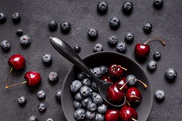 Vue de dessus des fruits mélangés