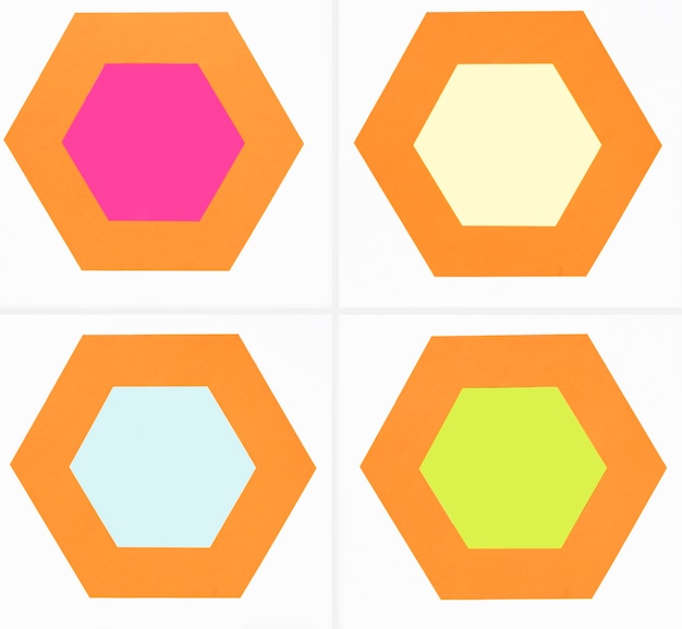 Vue de dessus hexagone de papier coloré