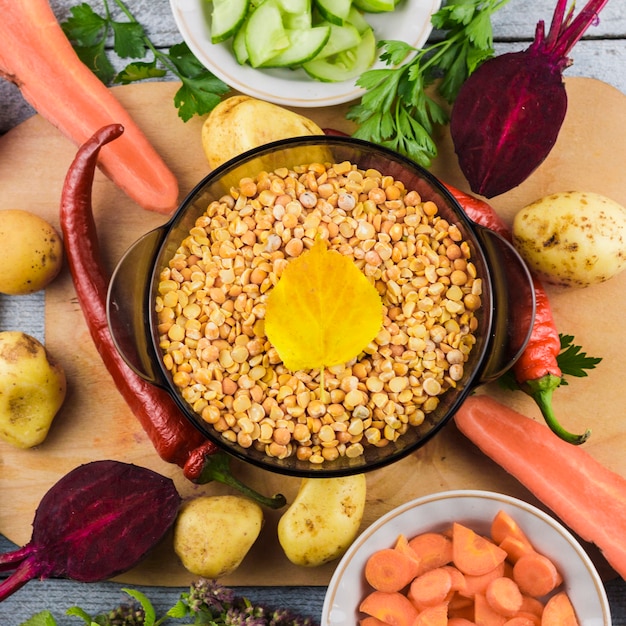 Vue de dessus des ingrédients de légumes