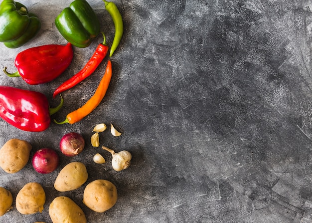 Photo gratuite une vue de dessus de légumes colorés sur fond grunge