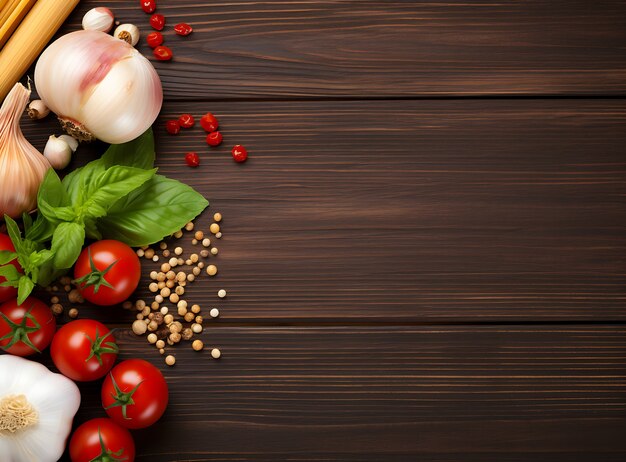 Vue de dessus pâtes crues et tomates