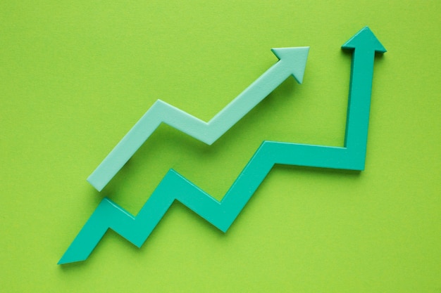 Vue de dessus de la présentation des statistiques avec flèche