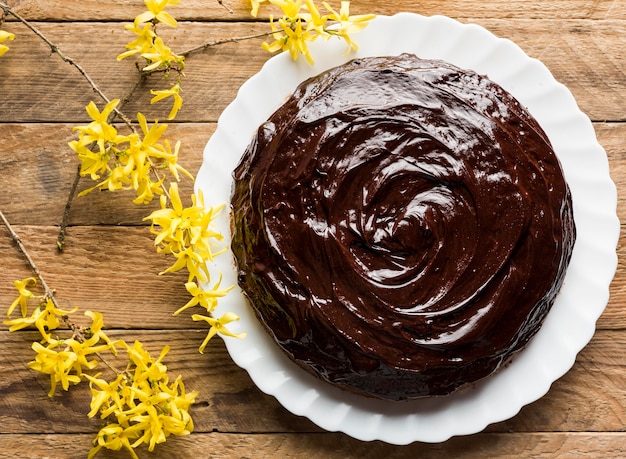 Vue de dessus de pudding au chocolat