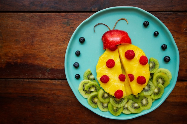 Photo gratuite vue de dessus de la punaise des fruits sur la plaque