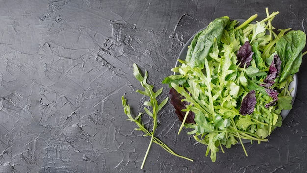 Vue de dessus salade bio sur une assiette