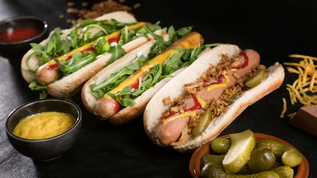 Photo gratuite vue de dessus de savoureux hot-dog de restauration rapide