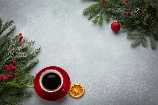 Vue de dessus tasse de café avec espace de copie