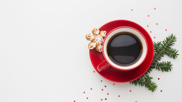 Vue de dessus tasse de café avec espace de copie