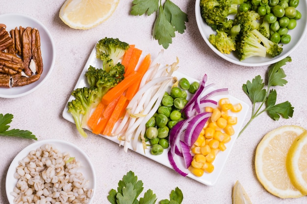 Vue de dessus de la variété des aliments de santé