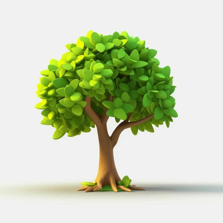 Photo gratuit vue de devant d'un arbre 3d avec des feuilles et un tronc
