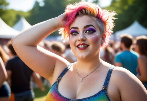 Vue de devant femme avec look de festival et maquillage