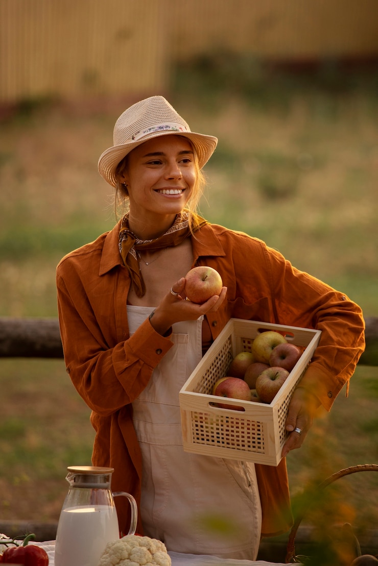 Photo gratuit vue de devant femme vivant à la ferme