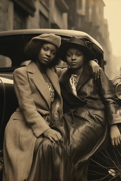 Vue de devant des femmes posant un portrait vintage