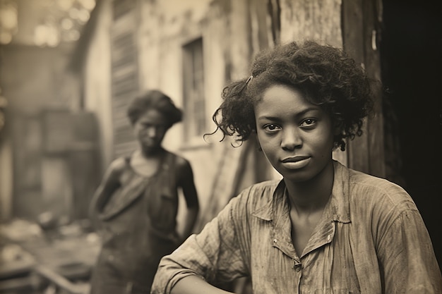 Vue de devant des gens posant un portrait vintage