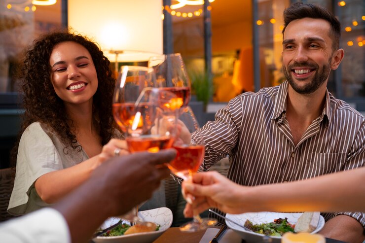 Photo gratuit vue de devant des gens en train de fêter un dîner