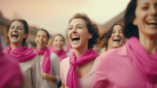 Vue de devant groupe heureux de femmes