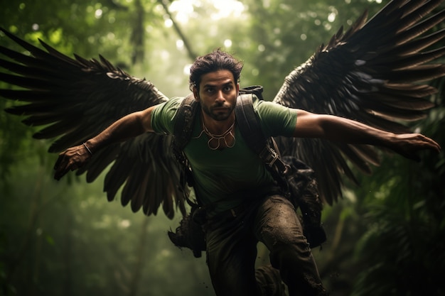 Photo gratuite vue de devant homme avec des ailes volantes