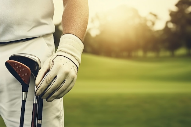 Vue de devant homme jouant au golf dans la nature