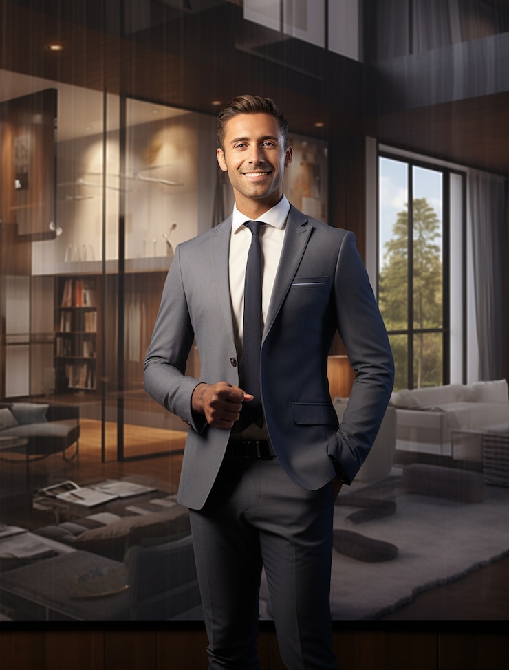 Photo gratuit vue de devant homme travaillant comme agent immobilier