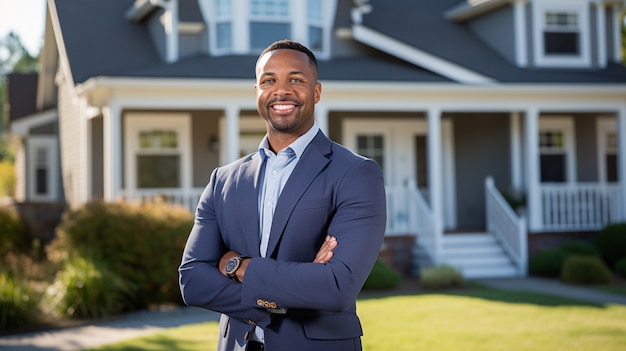 Photo gratuite vue de devant homme travaillant comme agent immobilier