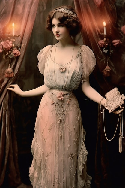 Vue de devant jeune femme posant un portrait vintage