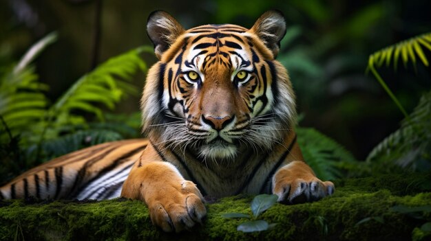 Vue de devant d'un tigre sauvage dans la nature